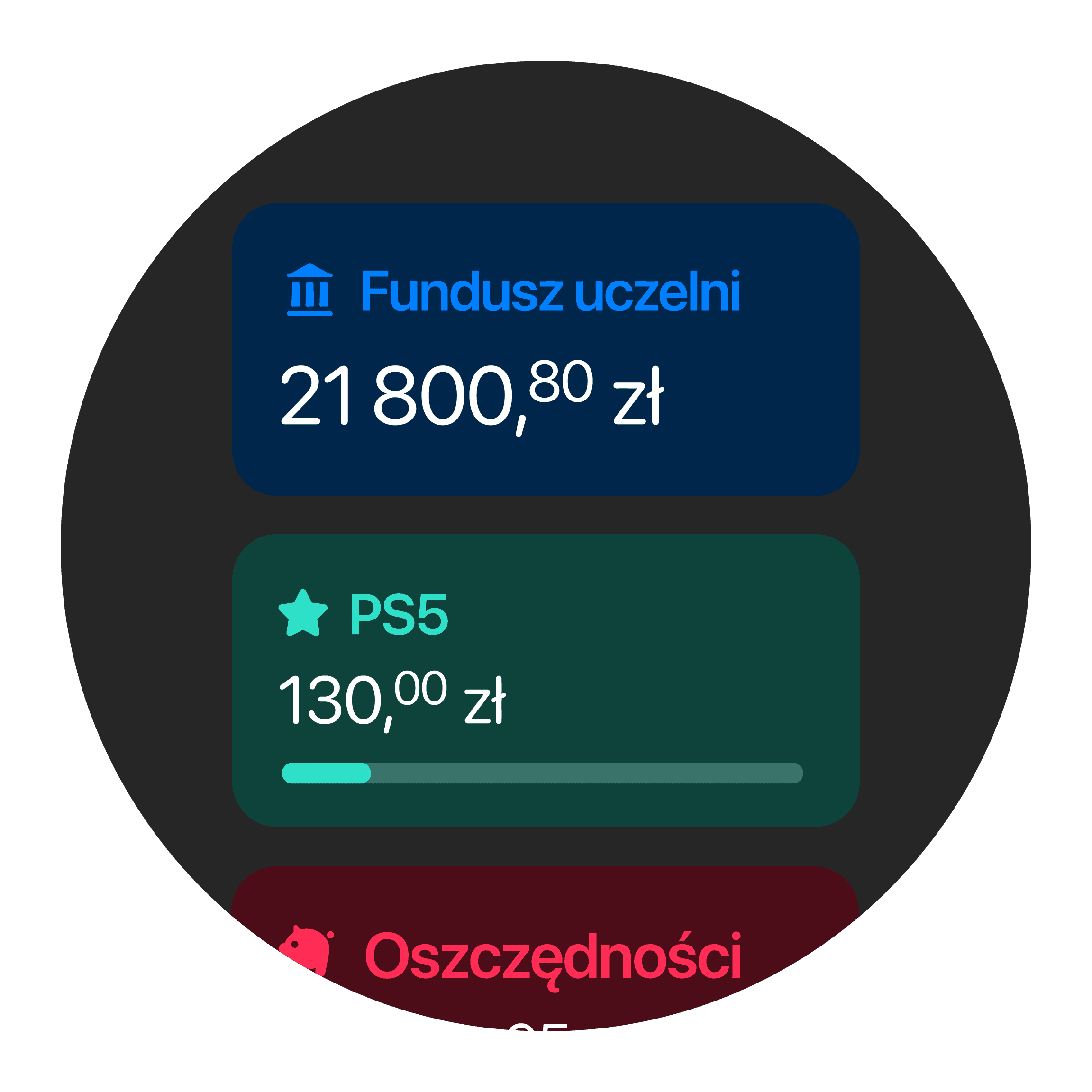 Dodawaj konta dziecięce z etykietami na różne cele oszczędnościowe.