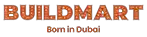Buildmart logo: The word "Buildmart" in white letters filled with small construction icons, on an orange background. Below it says "Born in Dubai".