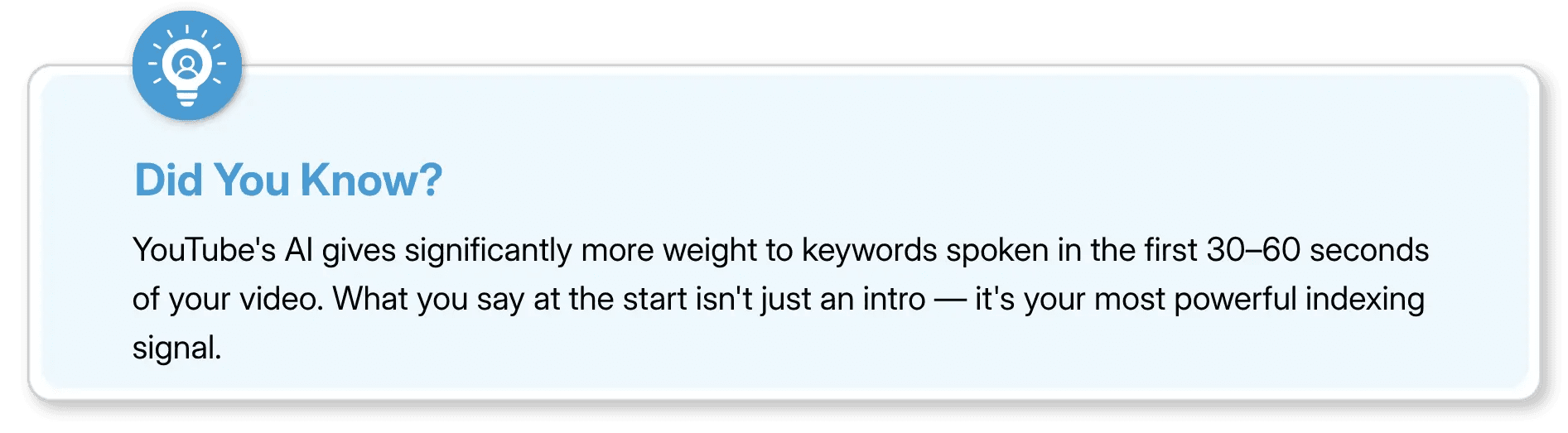 Did You Know YouTube AI weights keywords spoken in first 30-60 seconds most