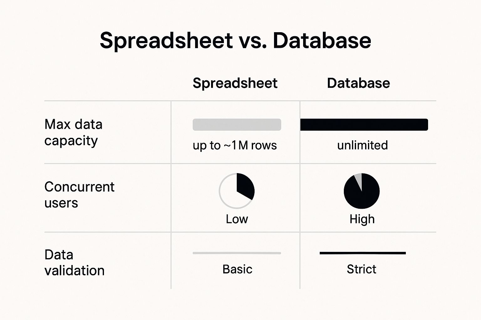 Infographic about spreadsheets vs databases