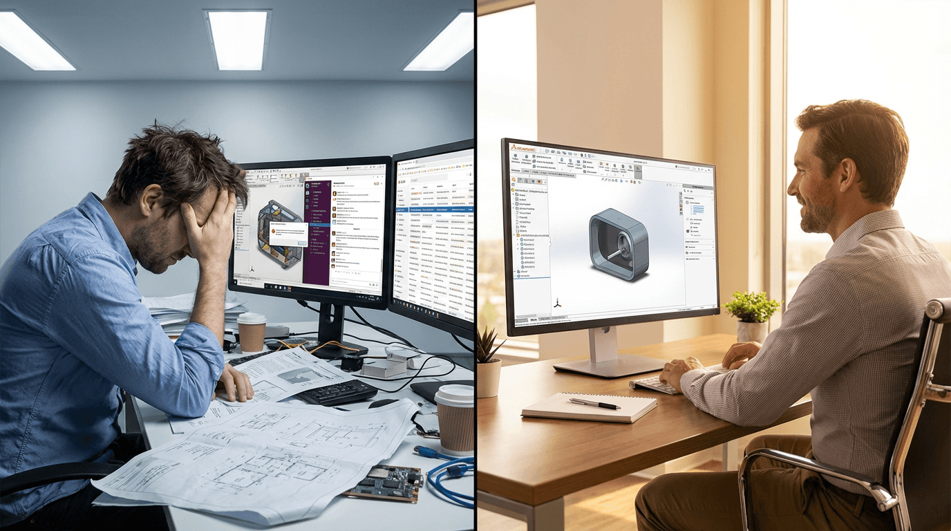 Leo AI interface integrated within SOLIDWORKS CAD environment showing instant answers to engineering questions