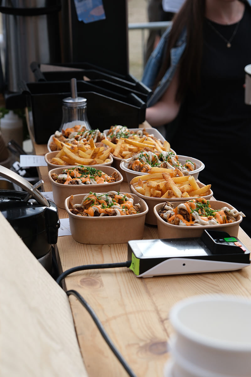 Fried chicken and fries placed on the bar
