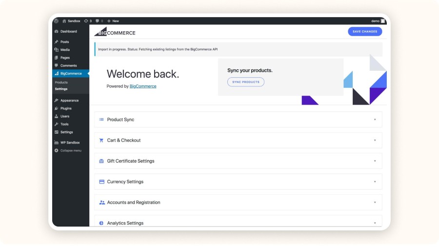 BigCommerce interface