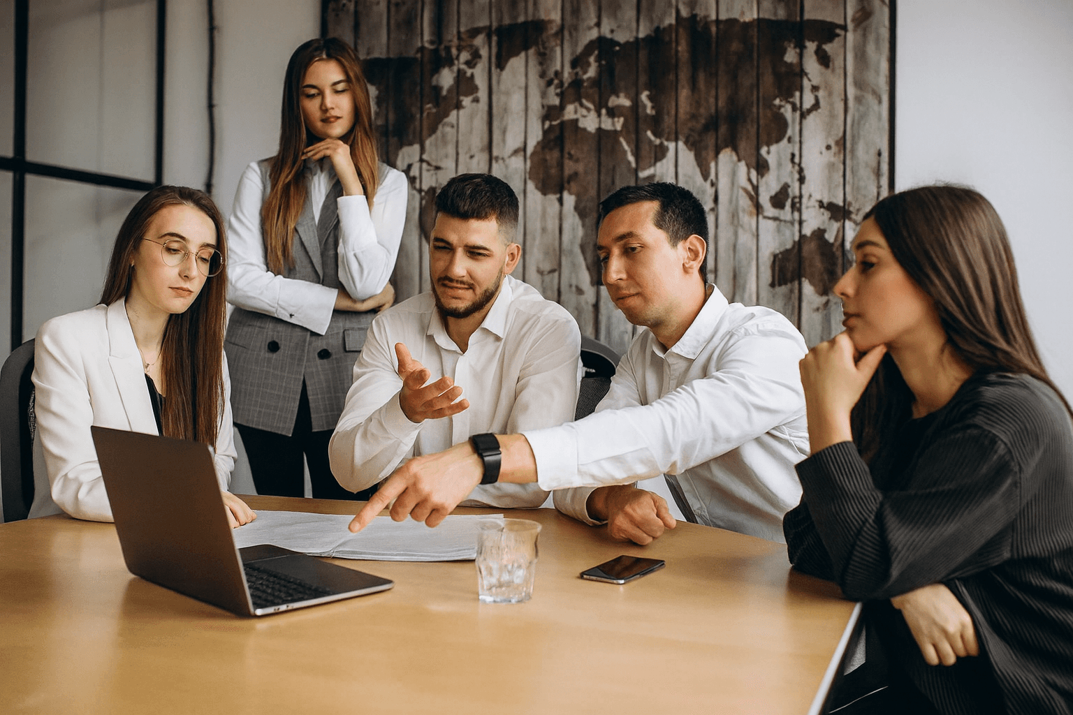 Un groupe de professionnels discutant autour d’un ordinateur portable, symbolisant la collaboration et l’expertise d’une agence Amazon comme Wingo pour optimiser et gérer efficacement une boutique en ligne.