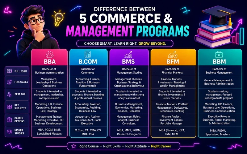 difference between bba bcom bfi bbm bms
