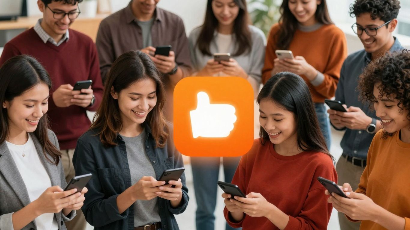 Employees sharing content on devices, becoming brand ambassadors.