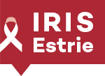 Logo d’IRIS Estrie, organisme de prévention VIH et hépatites, avec ruban rouge.