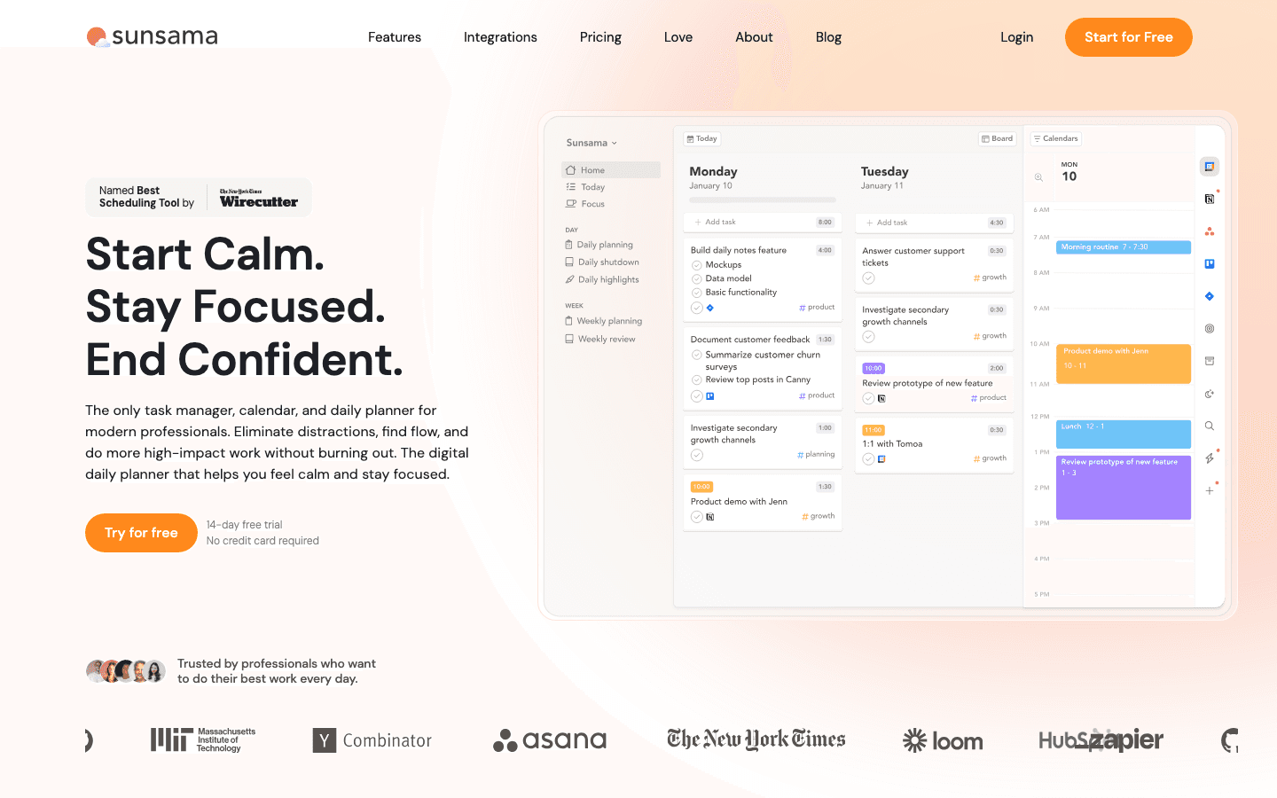 Sunsama daily planner website