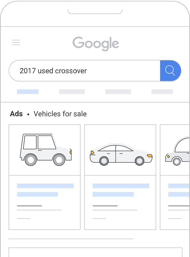 Google search for 2017 used crossover cars. Vehicles for sale ads.