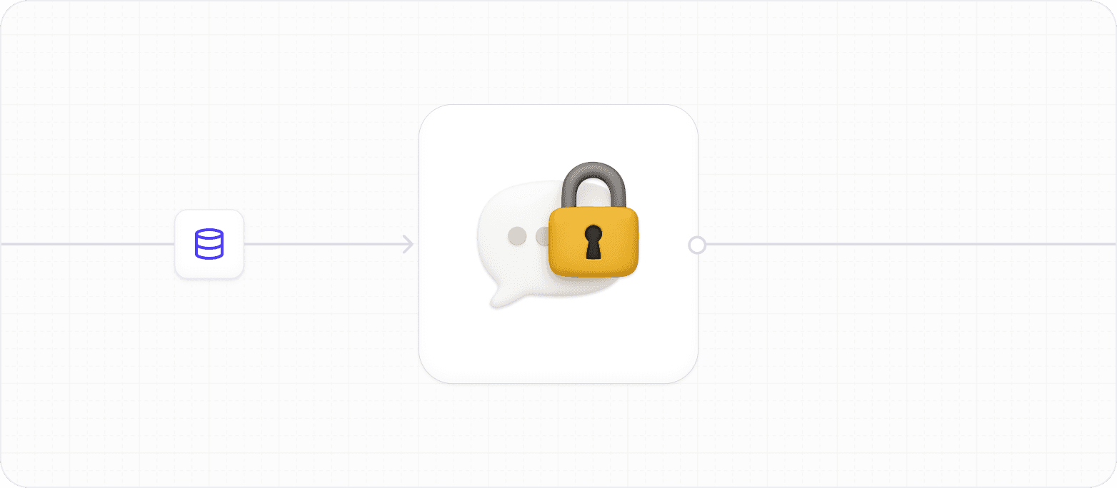 A flowchart showing data (database icon) flowing into a secure chat (speech bubble with a padlock icon), representing security.