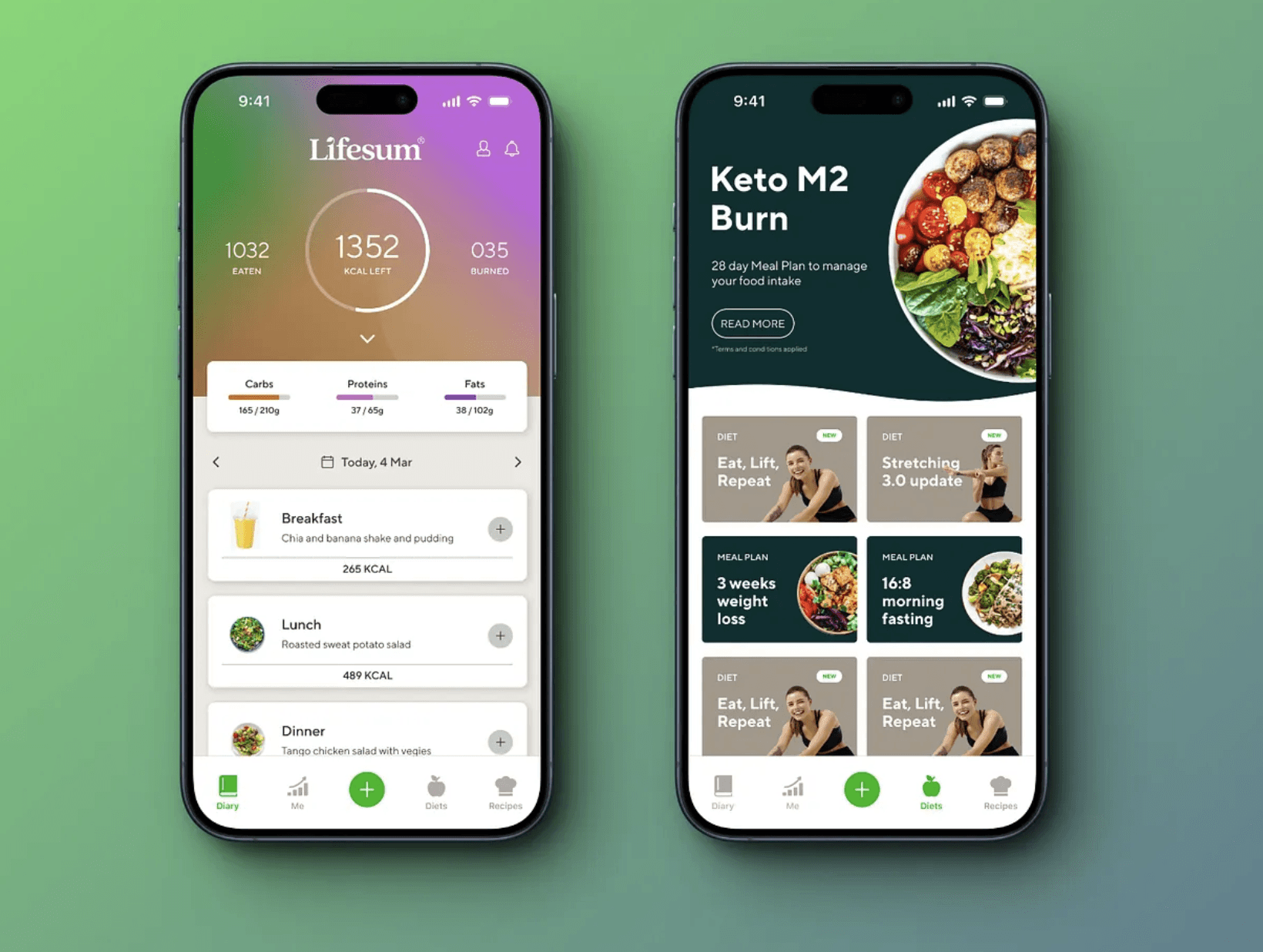 app interface of lifesum