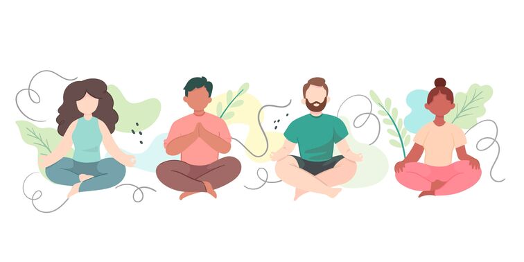 Four people meditating