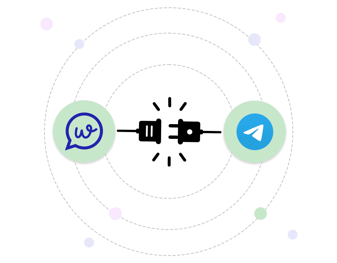 Integration between wapiio and telegram represented by a plug connection icon, symbolizing seamless data automation and connectivity