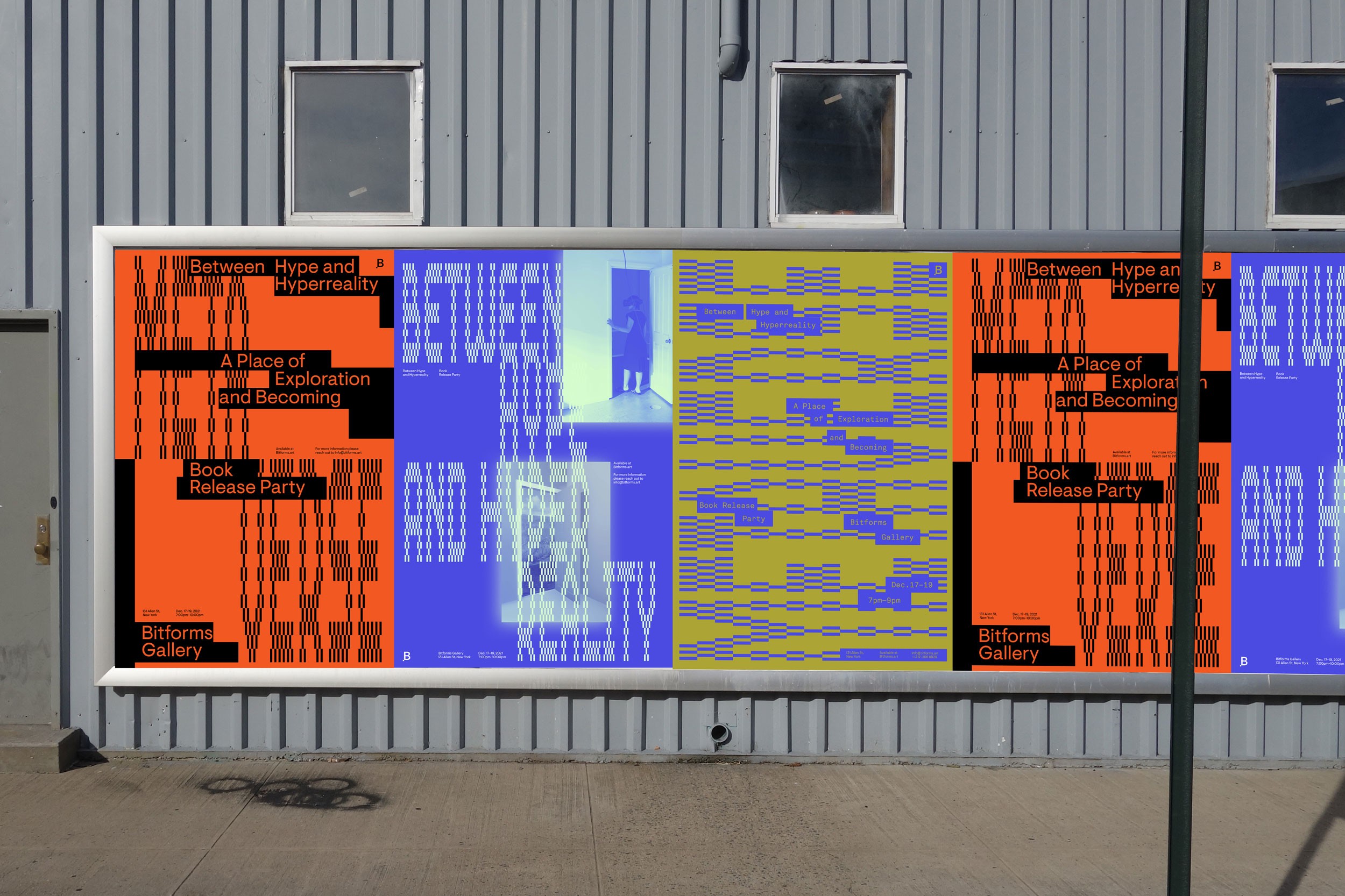 Streetside billboard with flyposters of the Batch.Works brand and illustrations