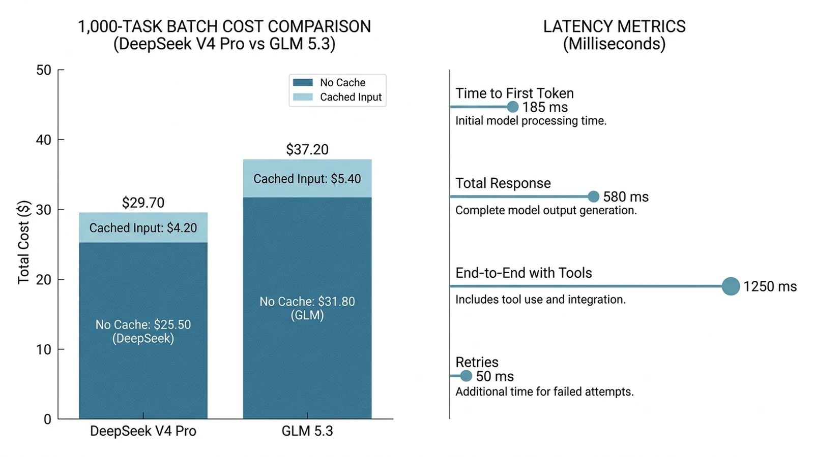 Cost per accepted task and latency comparison for DeepSeek V4 Pro and GLM 5.3 on SiliconFlow