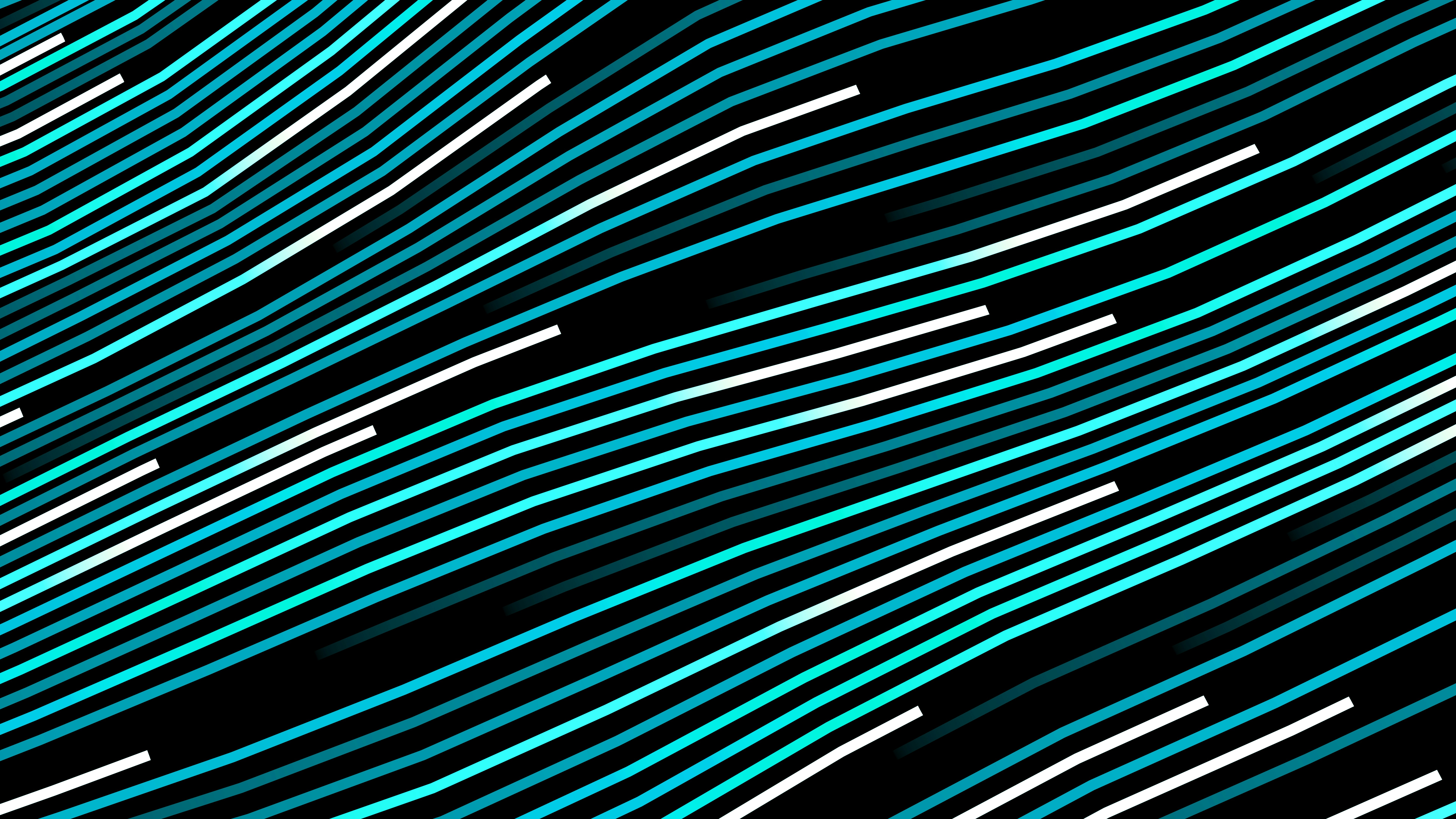 Abstract flowing lines of turquoise and white on black.