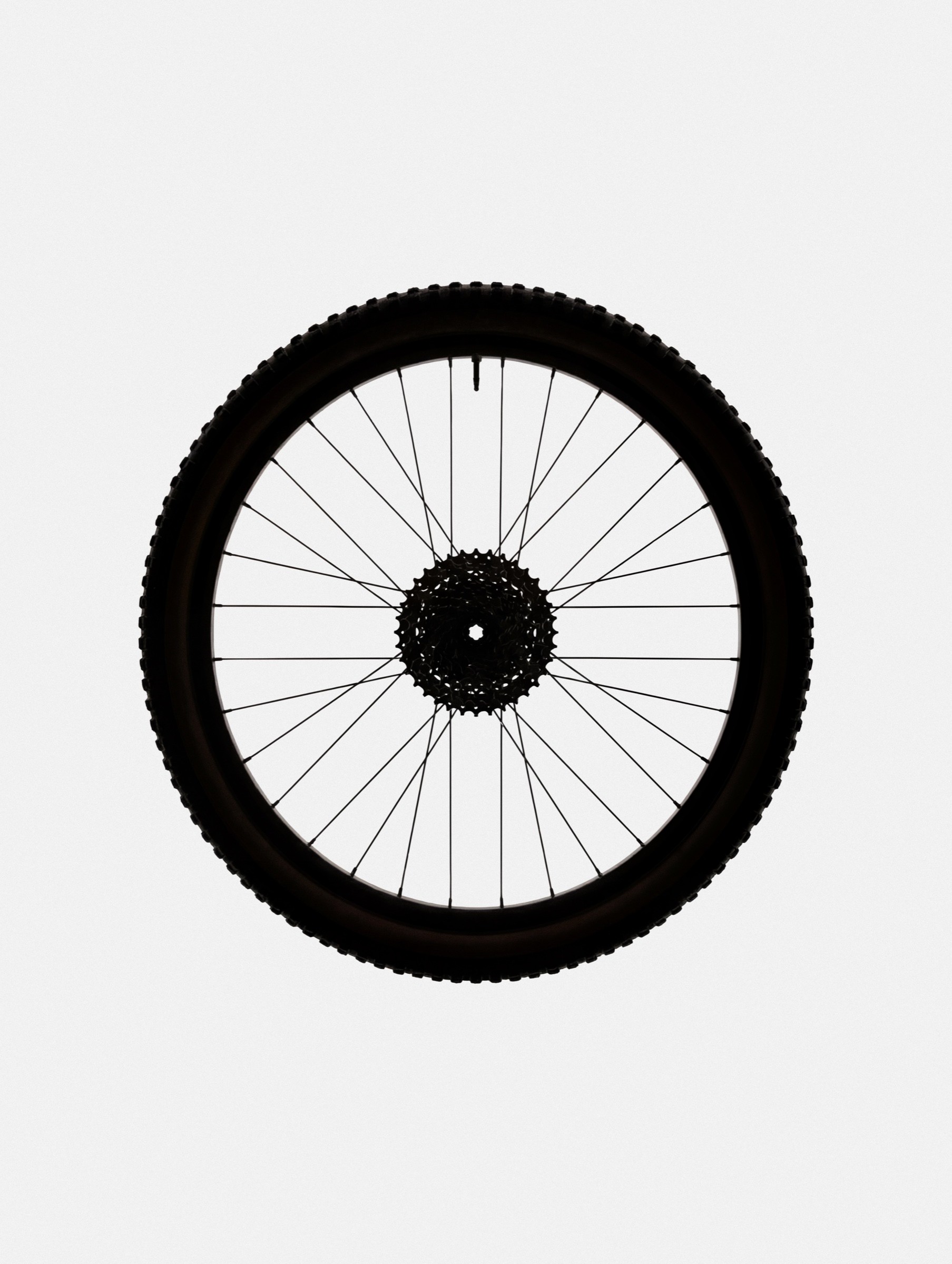Minimal bicycle wheel silhouette on white background