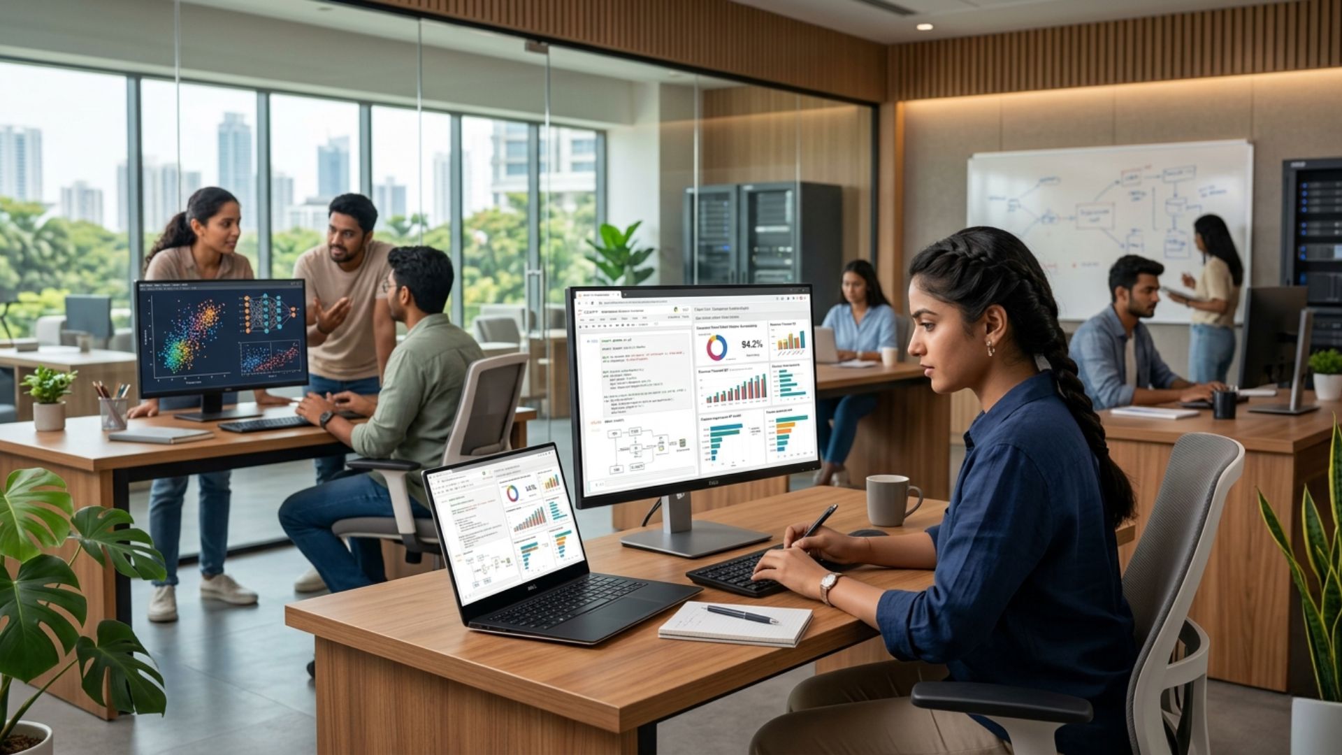Student working on analytics and coding projects in a modern lab while exploring is computer science a good career in 2026