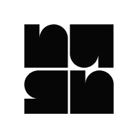 A minimalist black logo featuring abstract shapes that create a playful and modern design.