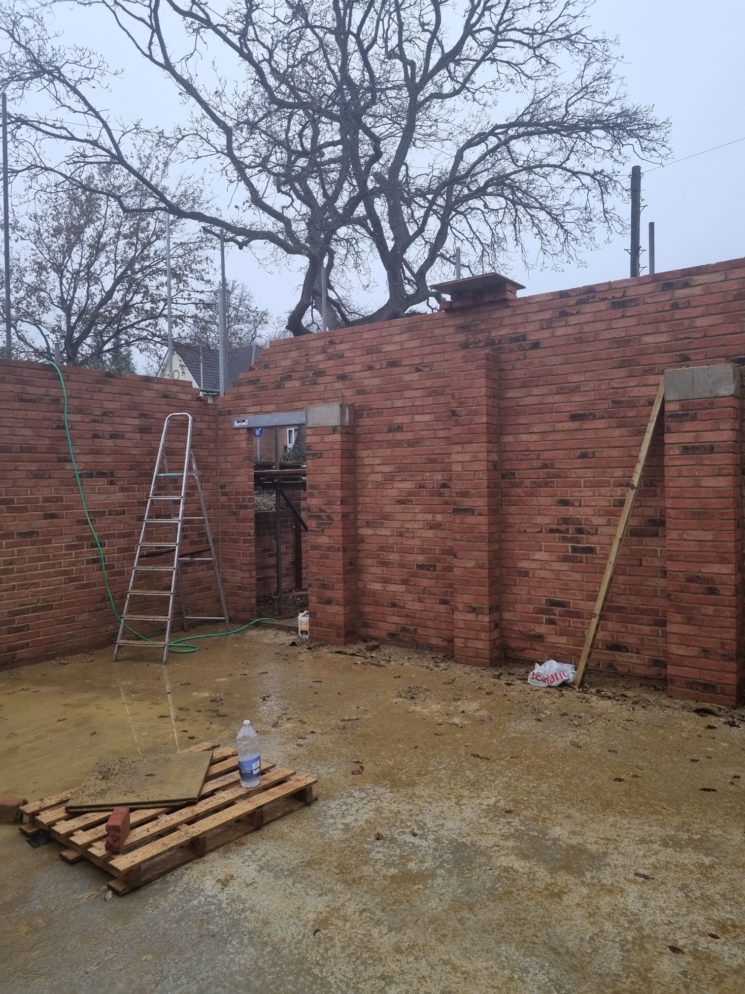 Brick walls of an old, dilapidated building.