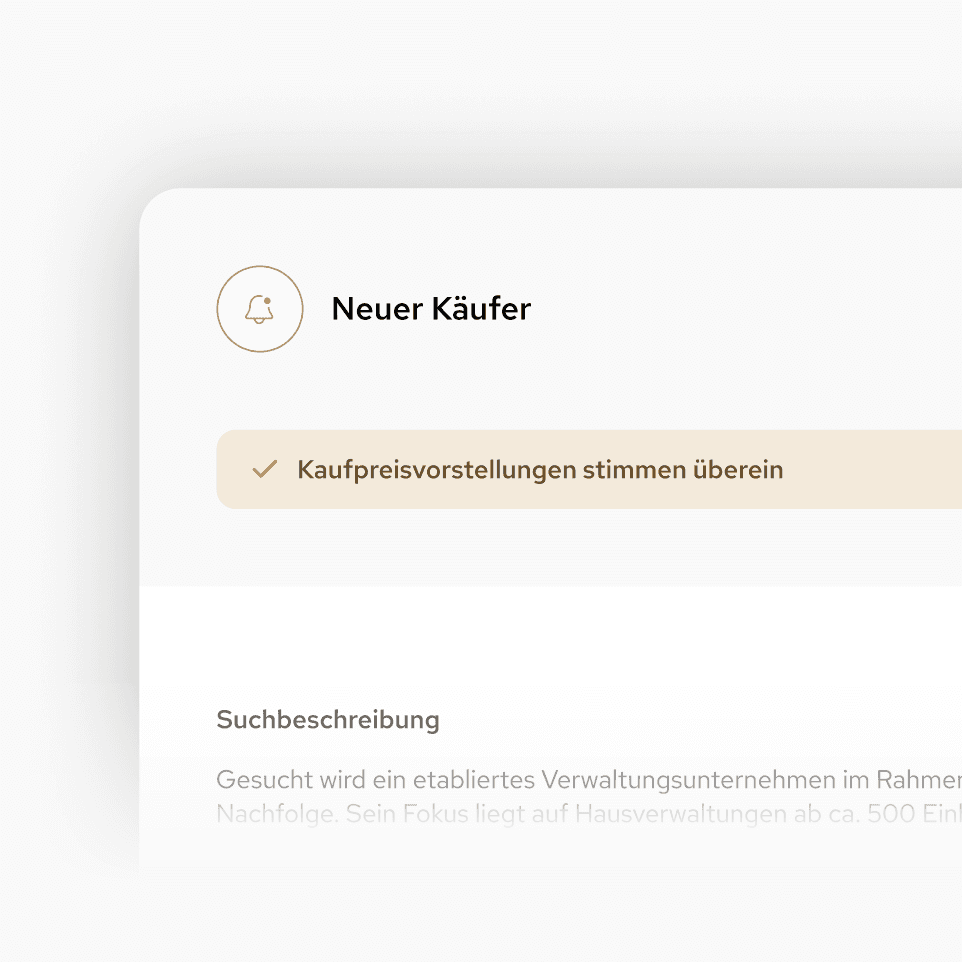 Matching Profile showing SME owners a potential buyer