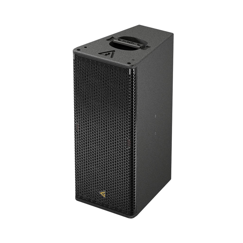 Black professional loudspeaker with textured finish.
