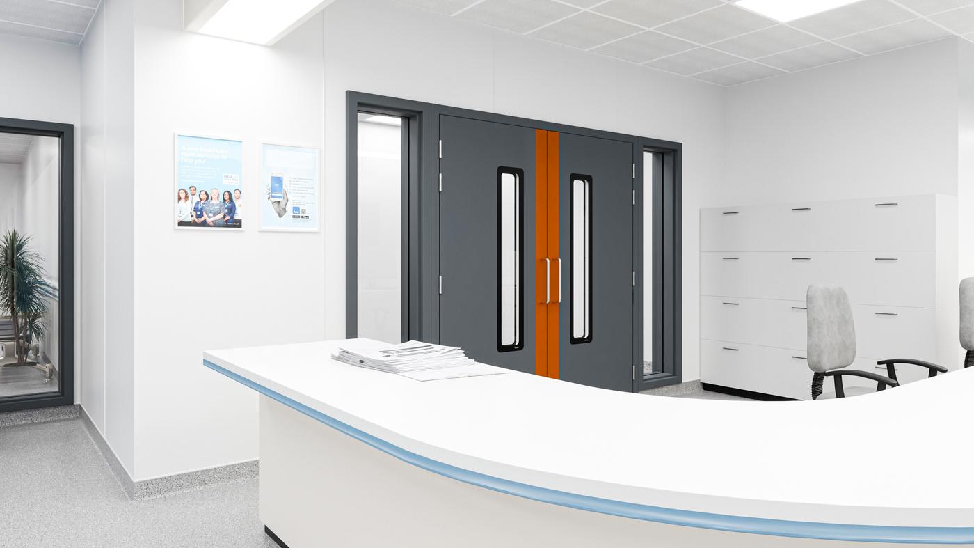 Fire-rated Hygidoor with side lights left and right