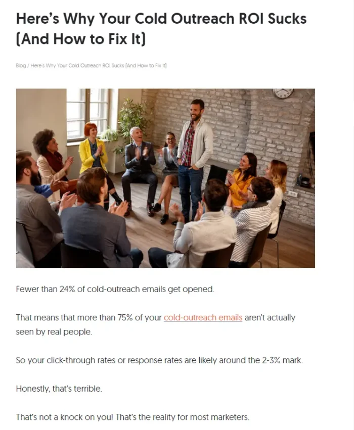 Opening paragraph of "Here's why your cold outreach ROI sucks"&nbsp;