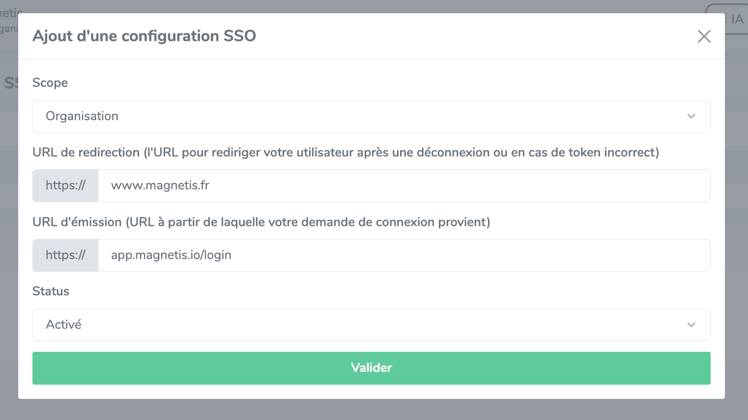 Configuration des URLs SSO