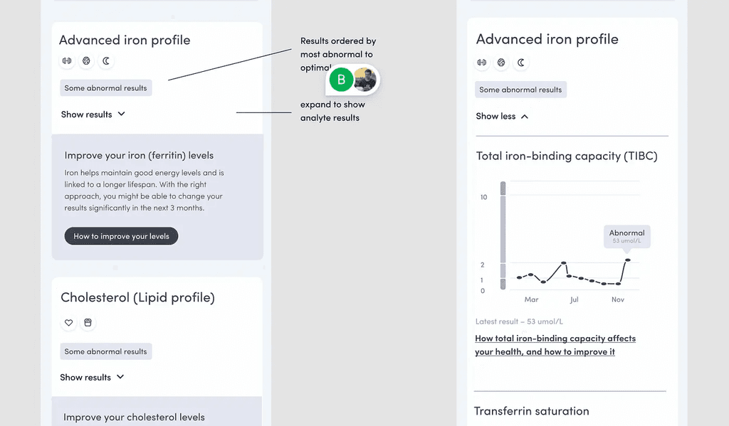 Screenshot of design iterations