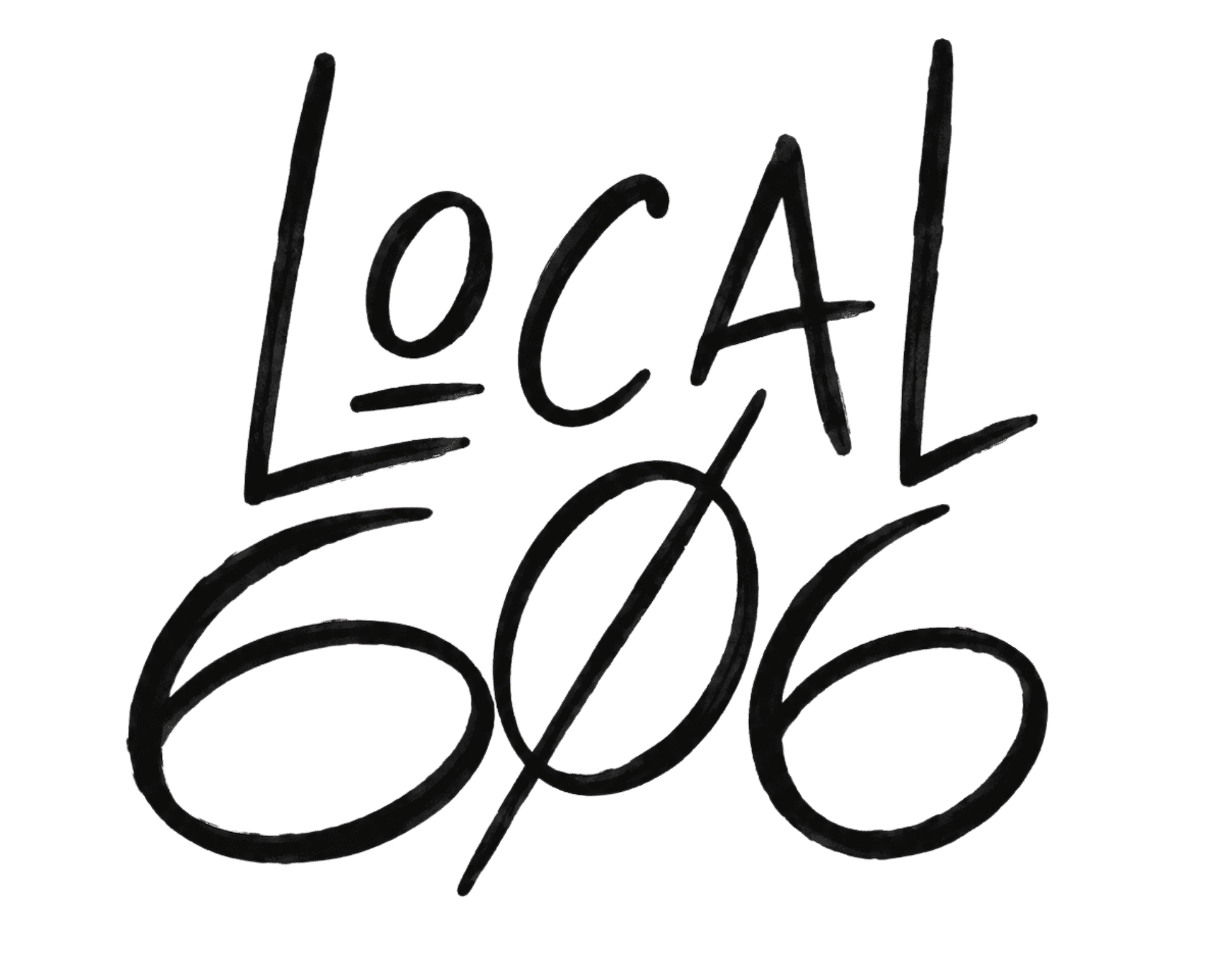 Local 606 hand-painted logo over a colorful creative workspace