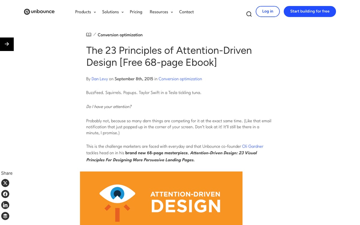 Unbounce landing page for the Attention-Driven Design ebook