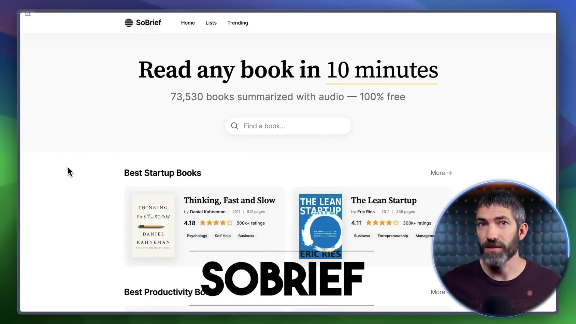 Browsing book summaries on SoBrief