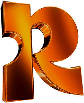 Icona 3D del logo di Rising Studios resa in un materiale metallico 