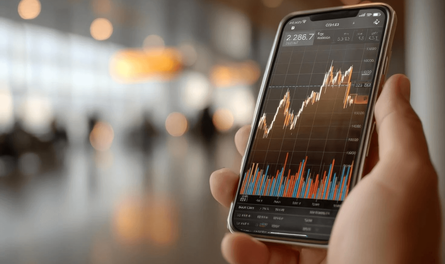 Person holding phone with stock chart - How to Make Money With Crypto
