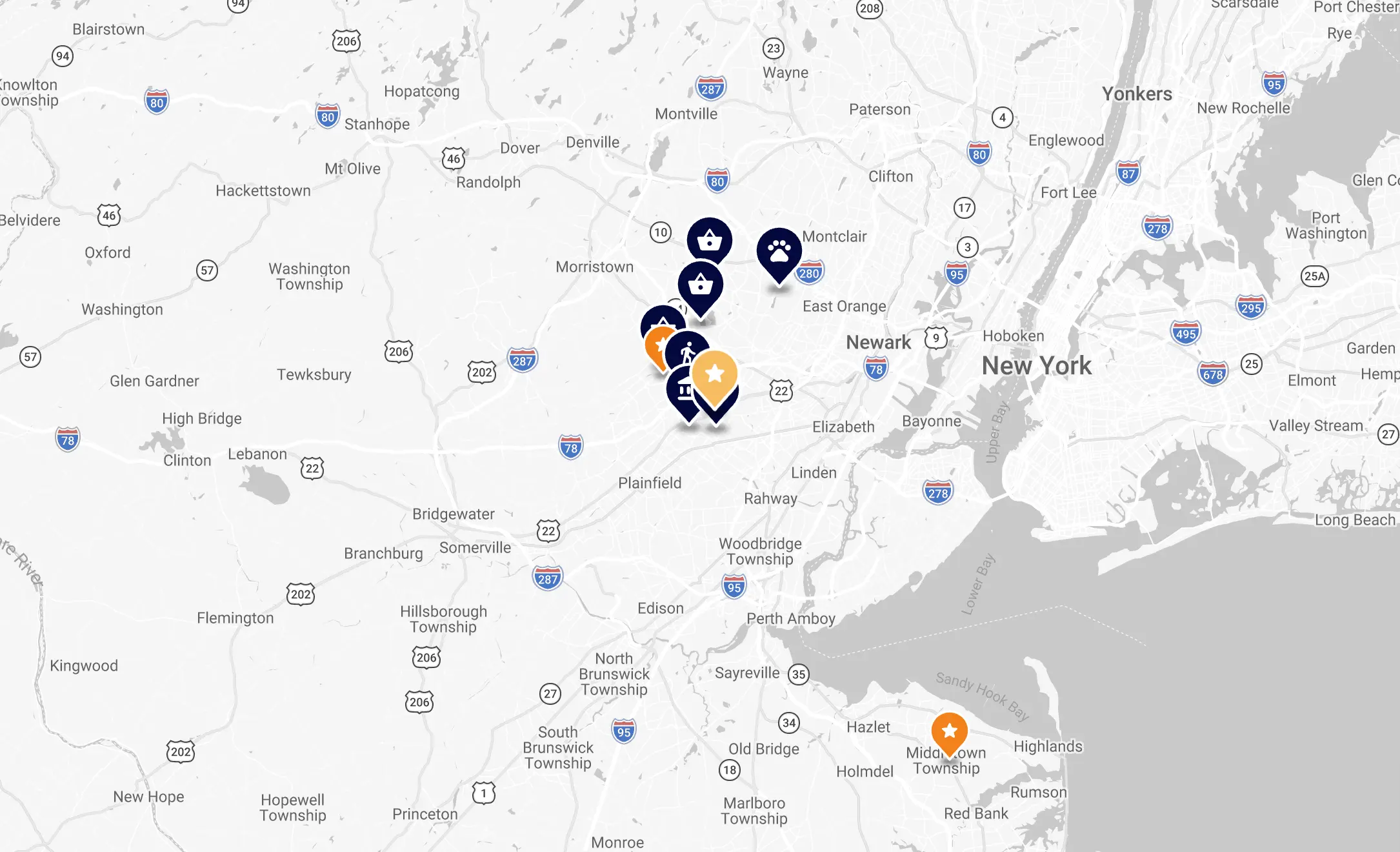 Map showing component instance locations in New Jersey and New York.
