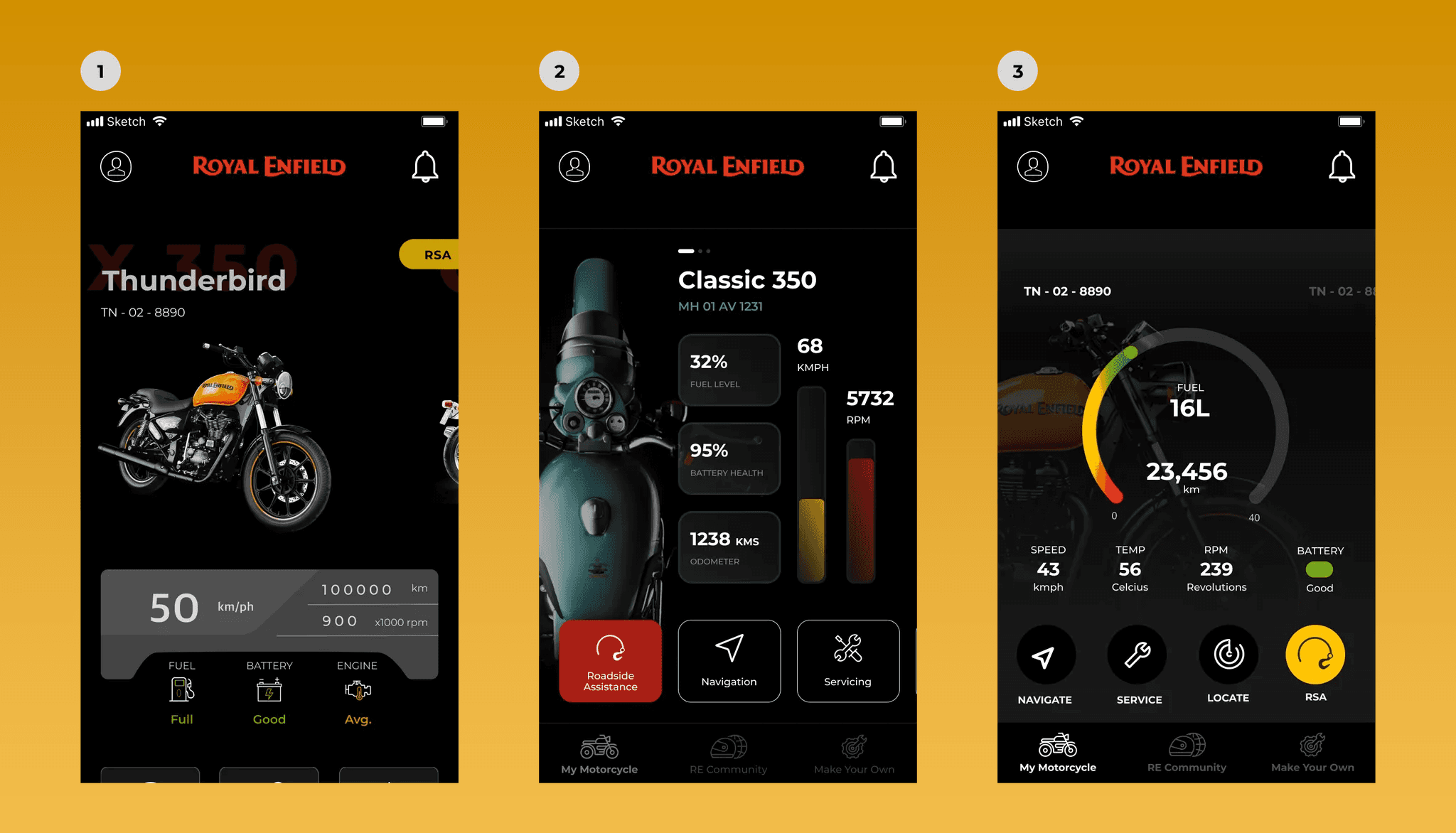 different explorations of what the dashboard could look like