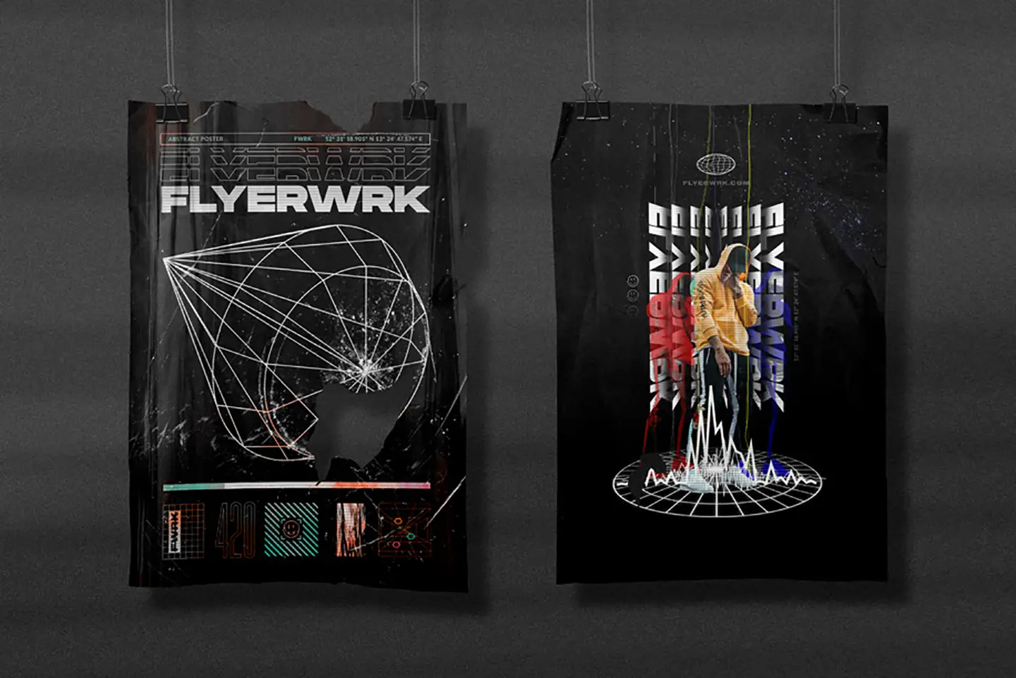 Retro Futuristic Shapes used in futuristic poster design compositions and graphic layouts