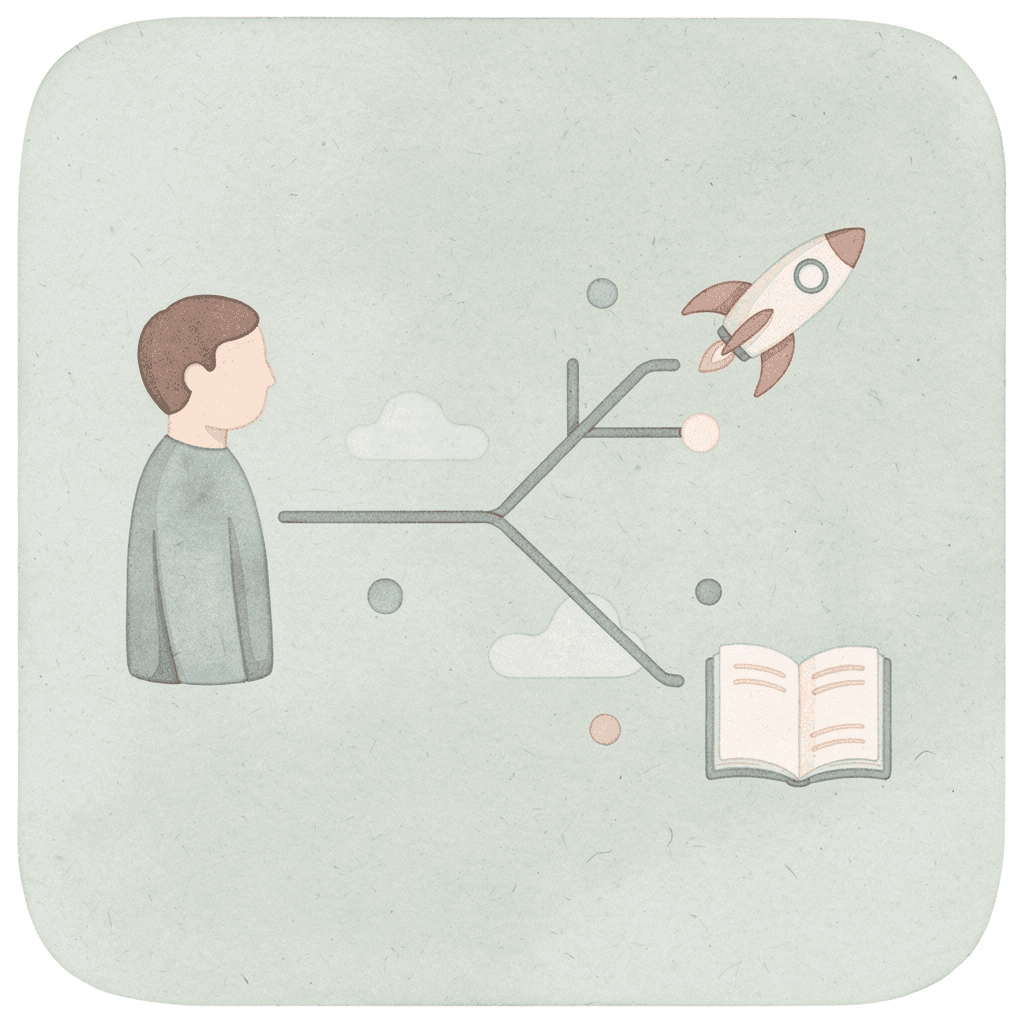 Icon showing one path splitting into two different outcomes when switching providers
