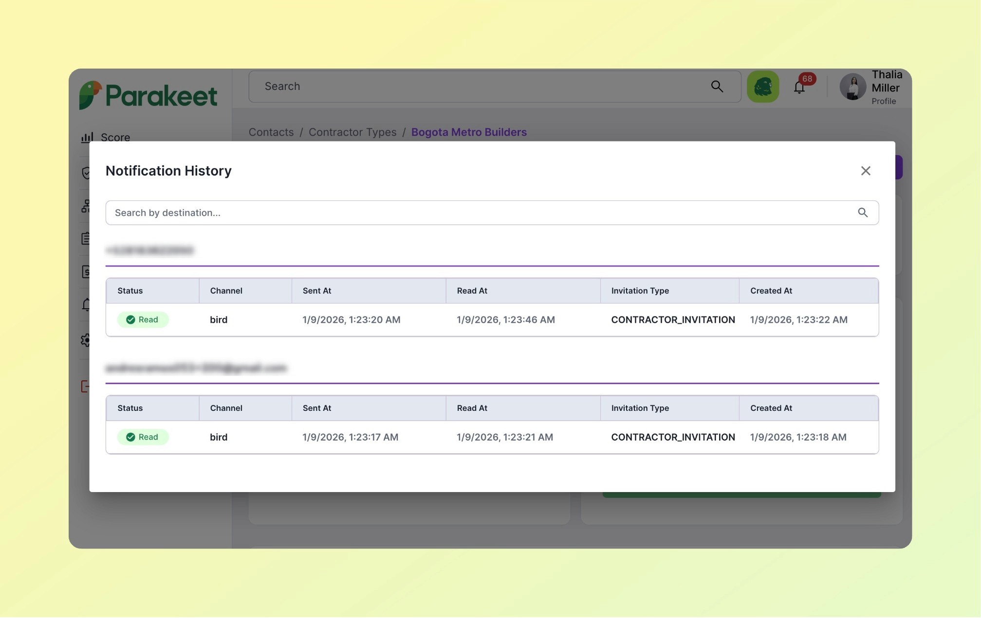 parakeet new feature contractor invitation table