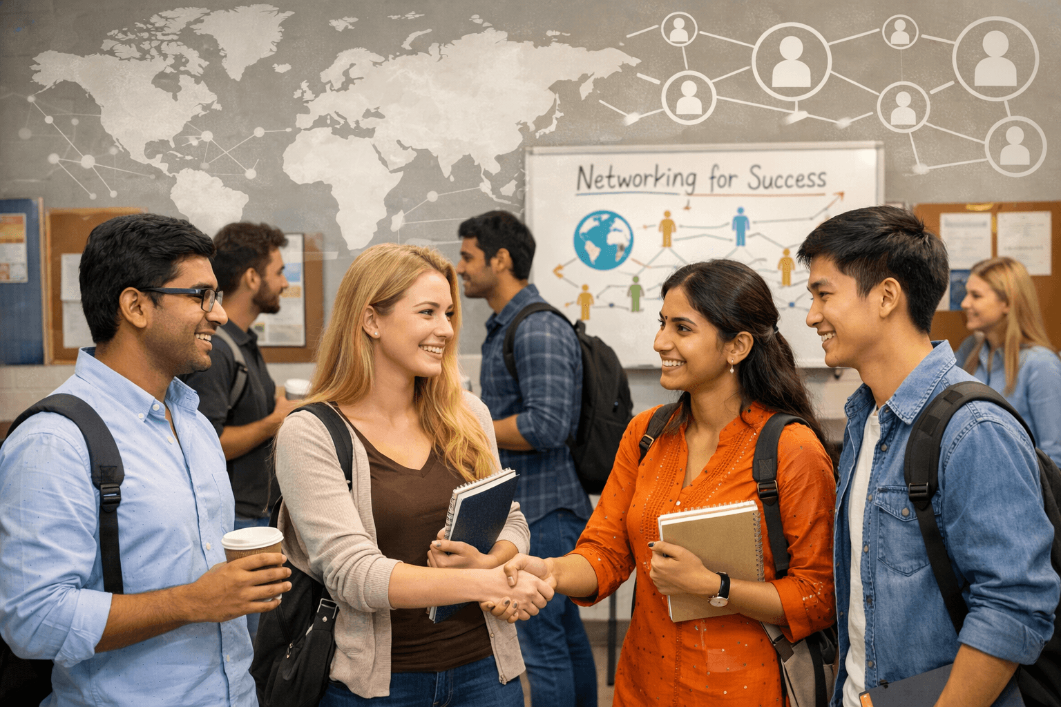 International Students Networking and talking about jobs