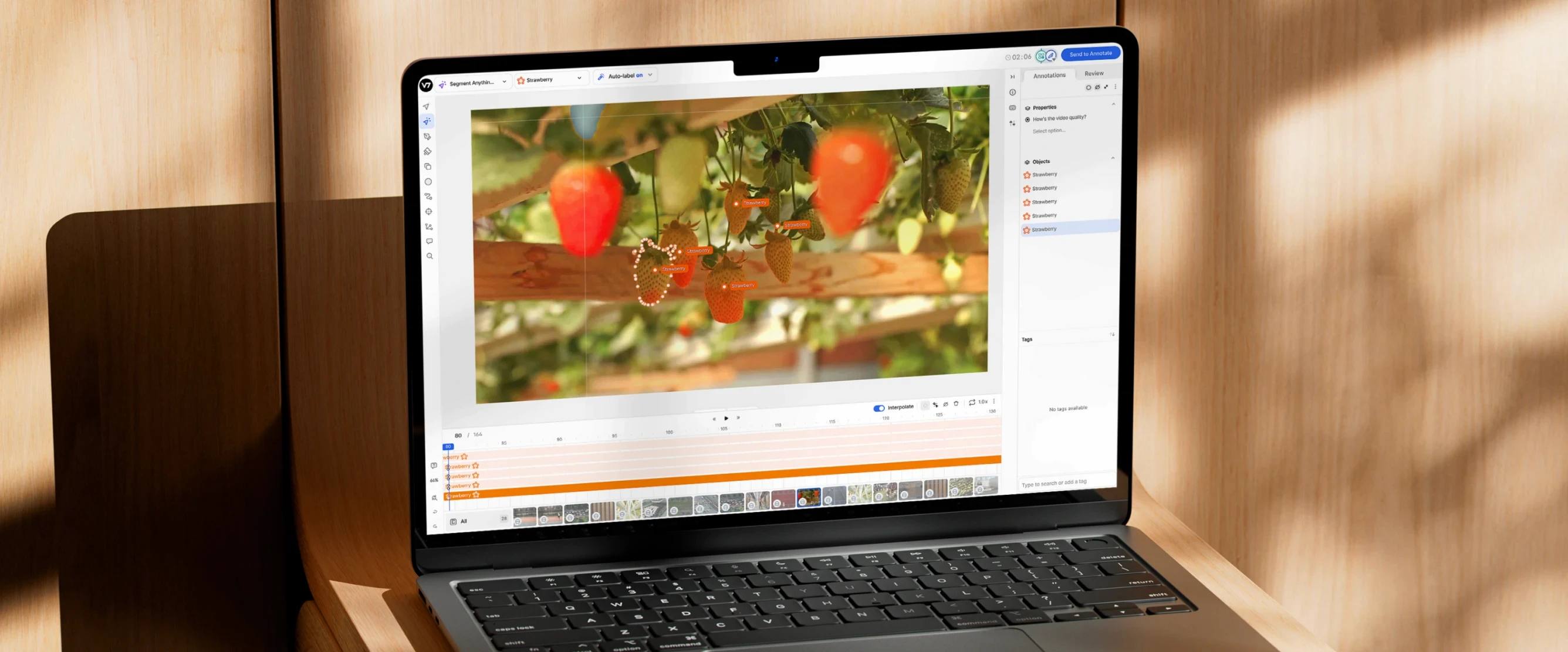 Photo of strawberry video annotation on a Laptop