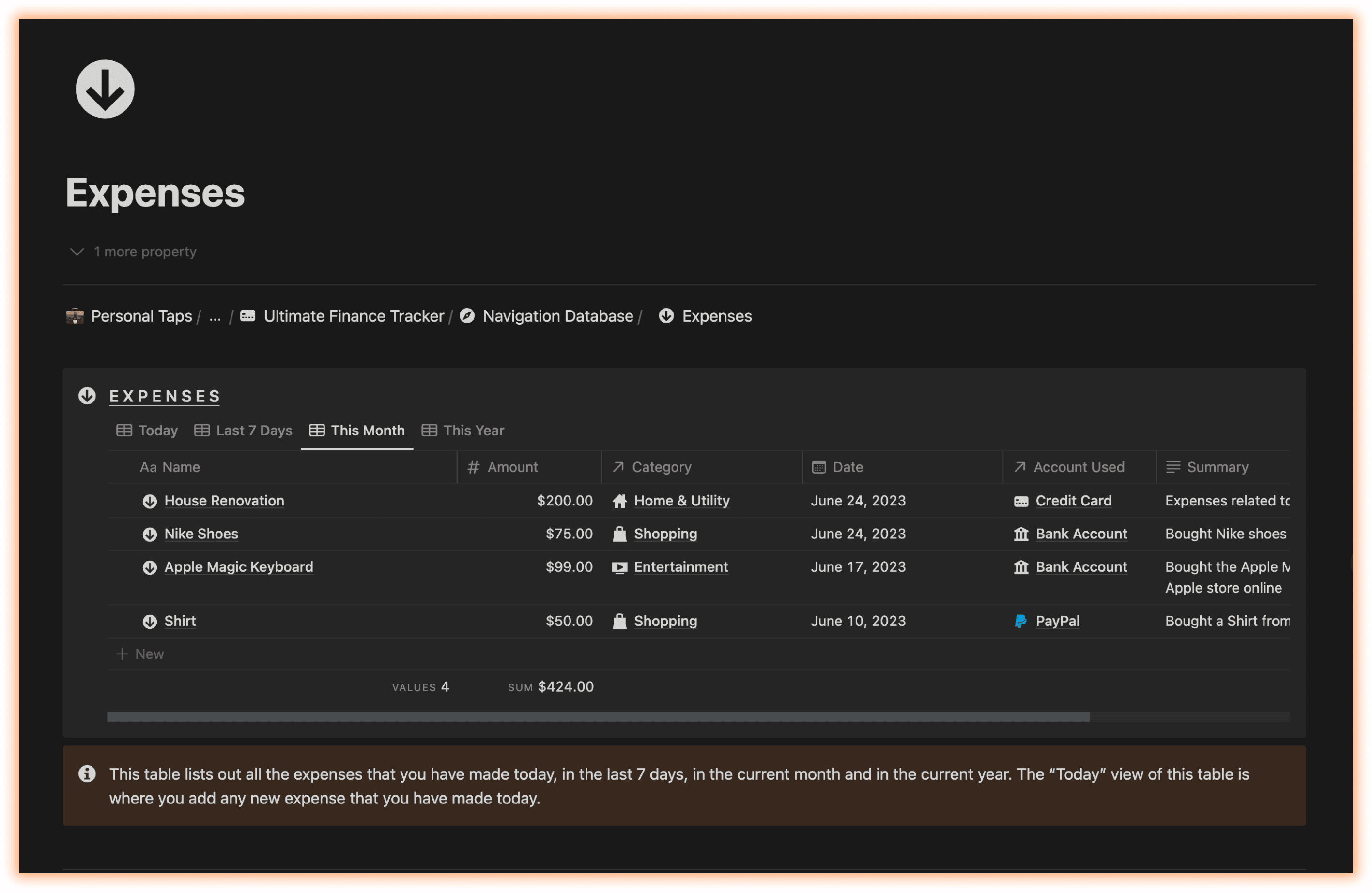 Track and manage expenses using Notion