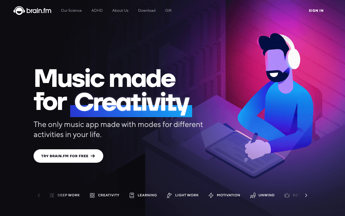 Brain.fm website screenshot