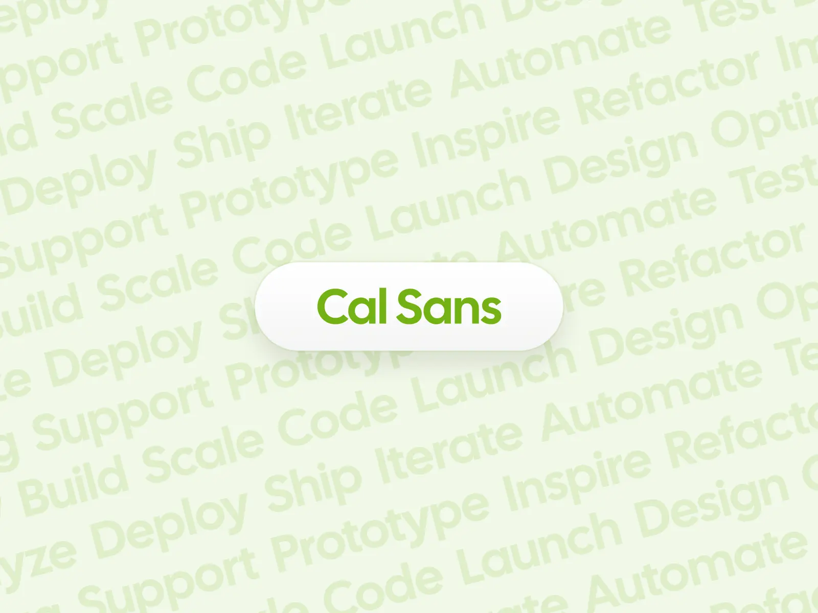 Cal Sans font preview with 3D soft UI button on light background with tech terms