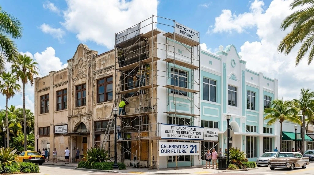 Exterior restoration Fort Lauderdale building facelift Planet Construction