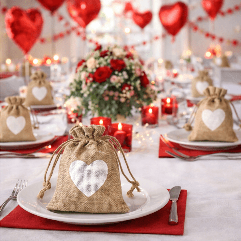 woreczki jutowe brązowe serca