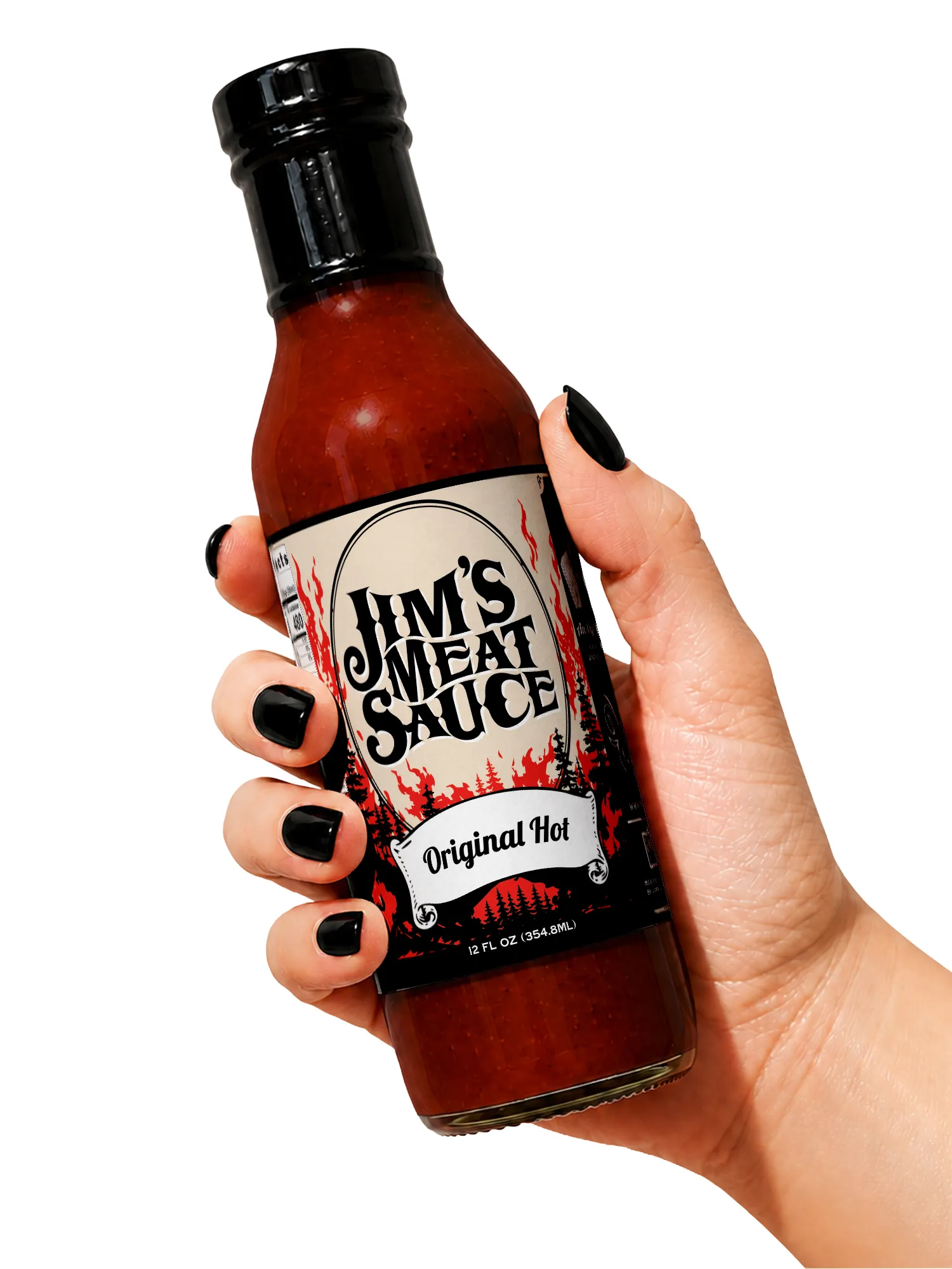 Jim's Meat Sauce hot recipe bottle packaging mockup