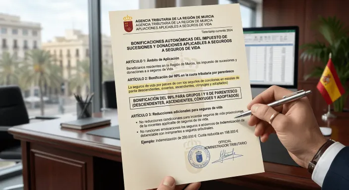 Exención y bonificación del 99% del Impuesto de Sucesiones en la Región de Murcia.