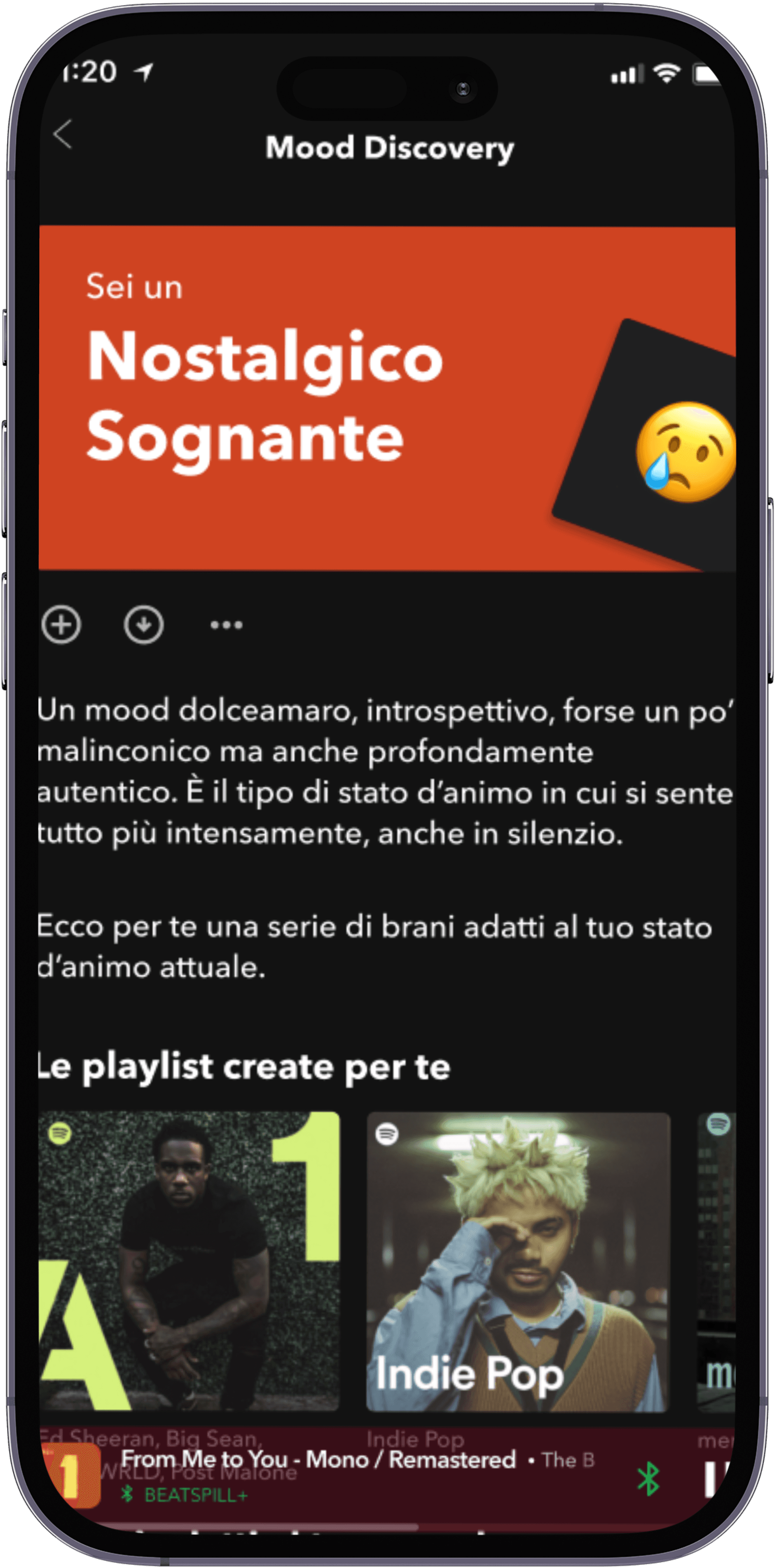 A mockup showing the Discovery Mode result from the Spotify Mood feature.
